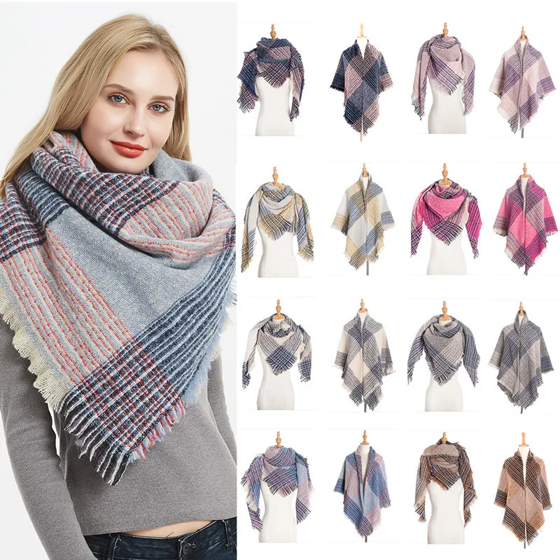 Fashion Cashmere Women Square Plaid Scarf Winter Warm Shawl and Wrap Bandana Pashmina Female Foulard Thick Blanket