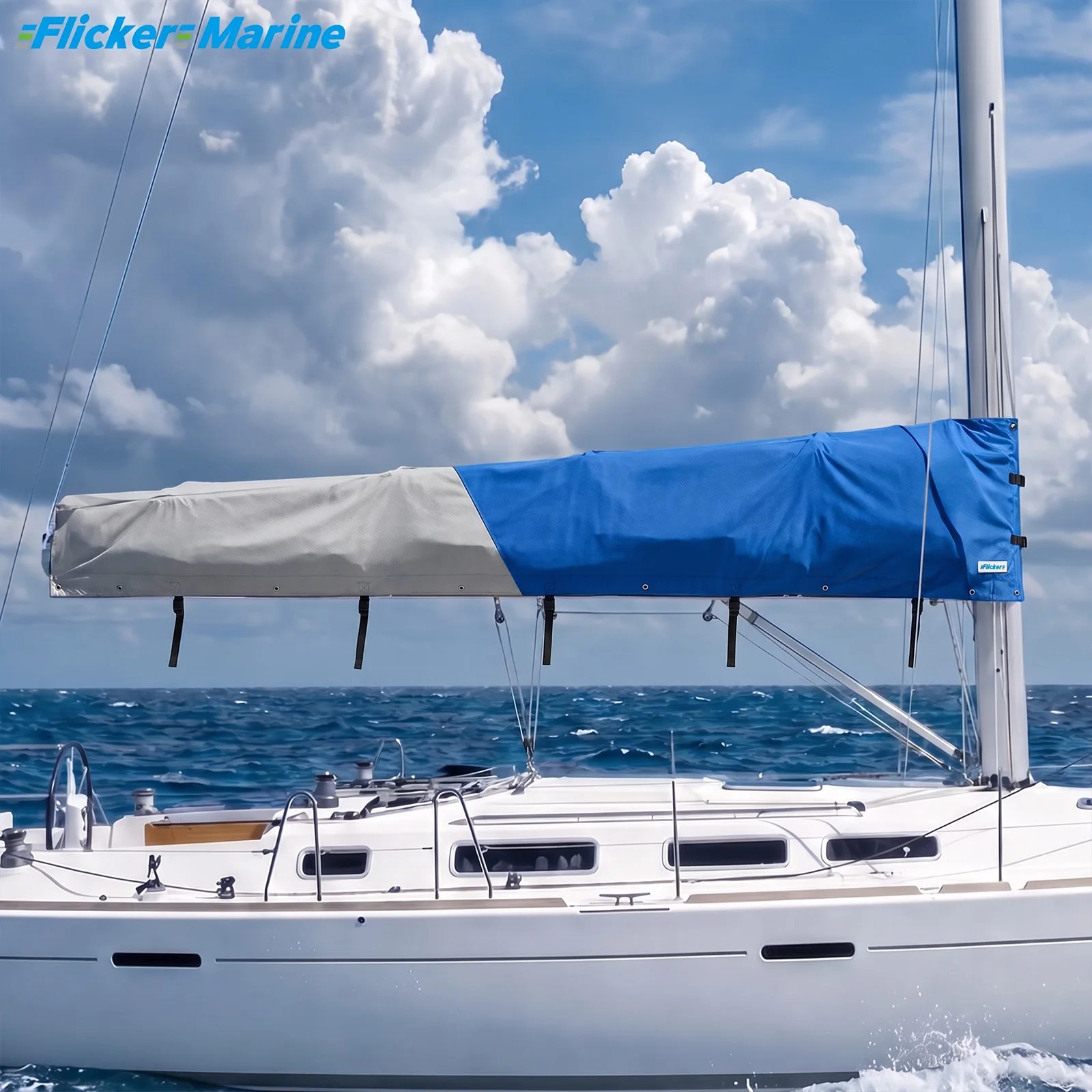 Flicker Standard Mainsail Boom Protector, Two-Tone Polyester Boom Cover for Sailboat, Reinforced Stitching, UV Resistant, 10 Siz