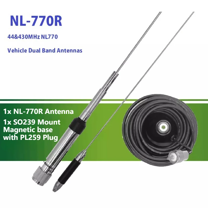 NL-770R 144/430MHz Antenna & SO239 Mount Magnetic Base Antenna 5M Cable with PL259 Plug for Kenwood ICOM QYT TYT Anytone Radio