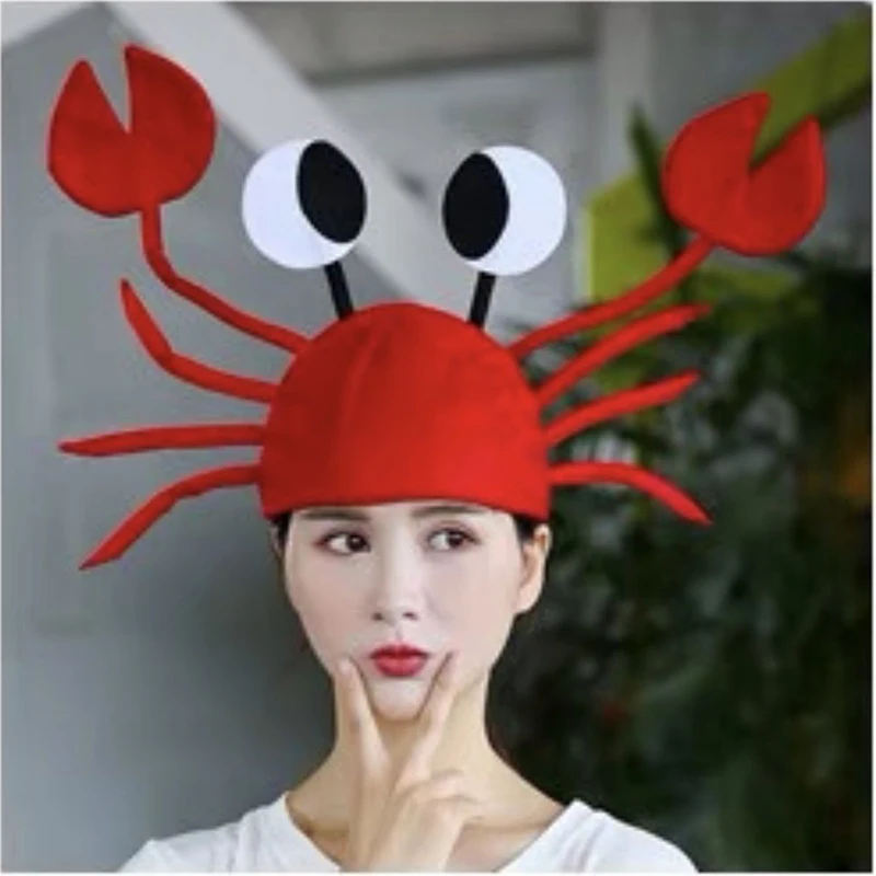 Adult Crab Hat Animal Headwear Costume Accessoriesfunny Crawfish Claws Antenna Cap Dress Up Theme Party Role Play Cosplay Prom