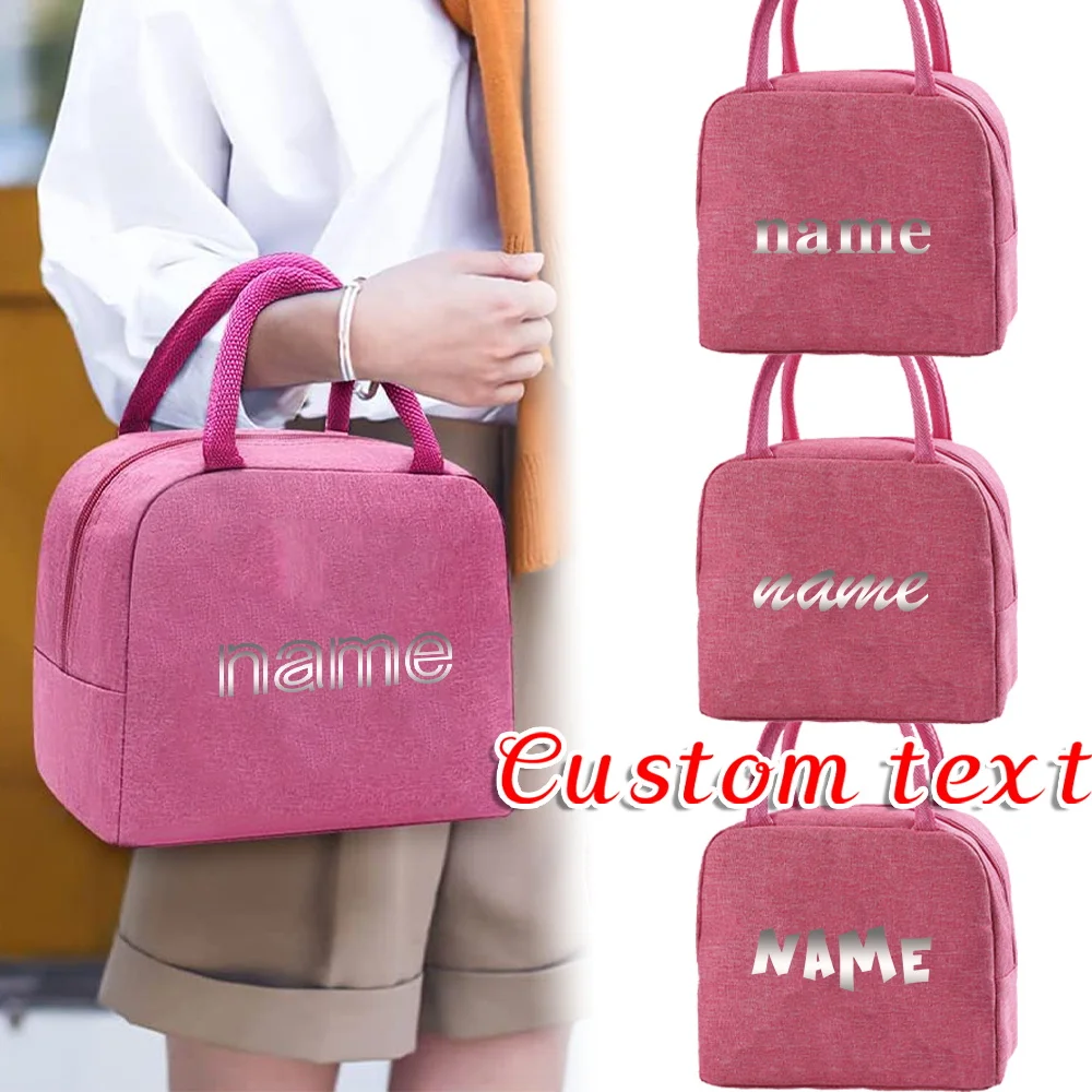 

Customizable Name Insulated Pink Canvas Lunch Bag Insulated Food Refrigerator Lunch Box Bag Fashion Pattern Series
