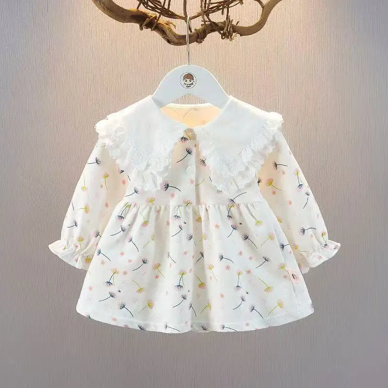 

Girl Korean Style Dress Girls' Spring and Autumn Floral Small Skirt Western Style Baby Girl Korean Style Dress 1-5Y