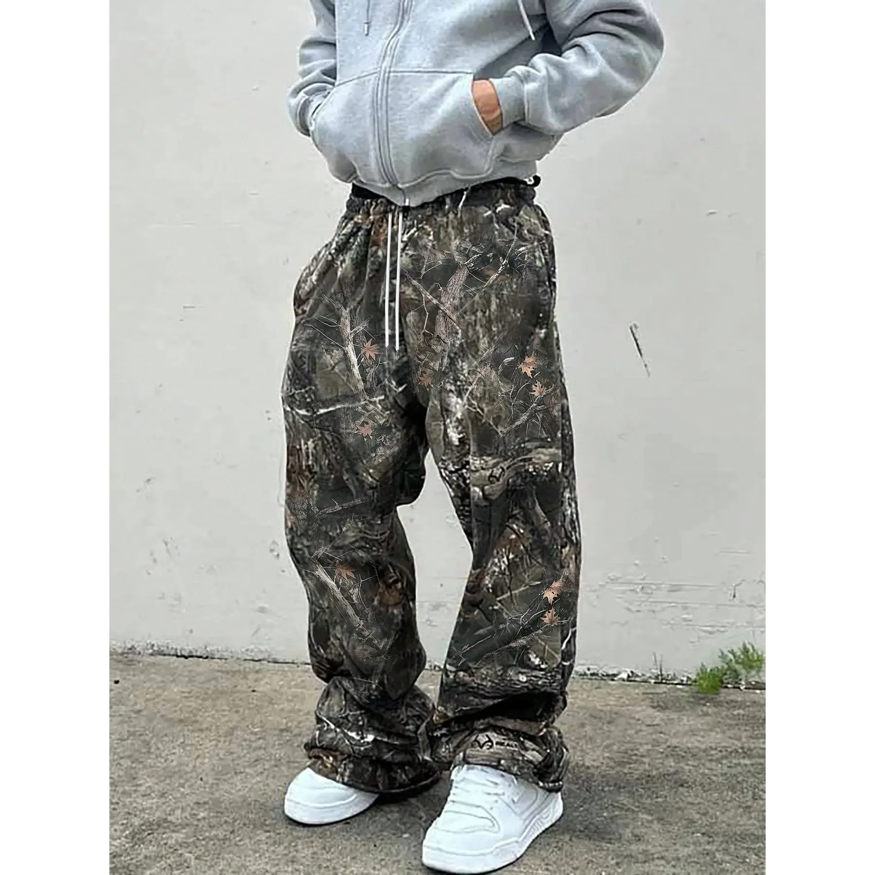 Unisex-Jogginghose mit Waldtarnmuster, gerade geschnittene Hose, Vintage Y2K Street-Style Hip-Hop Freizeithose für den täglichen Gebrauch – Detail 4