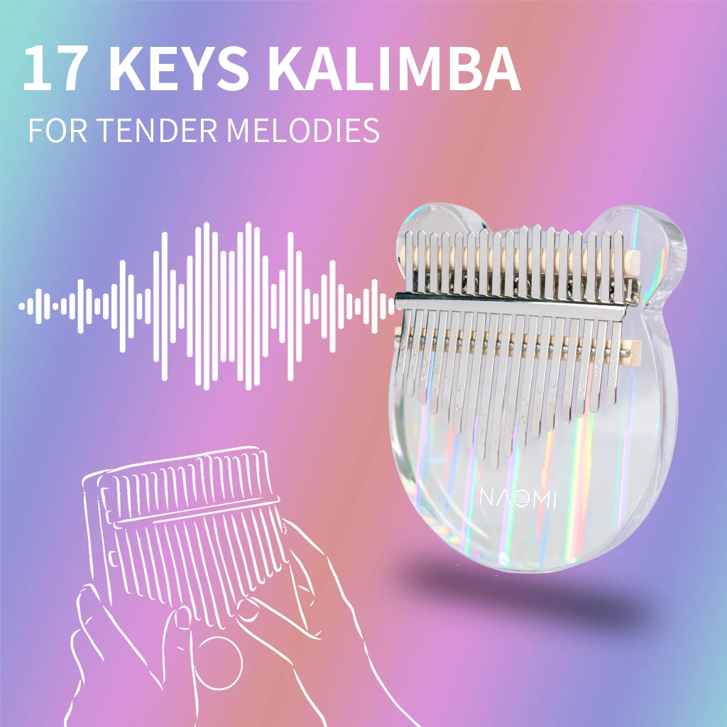 LOMMI Student Crystal Kalimba 17 Keys Thumb Piano Set Carring PU Case Tuning Hammer Nice Sound Carved Notes SET