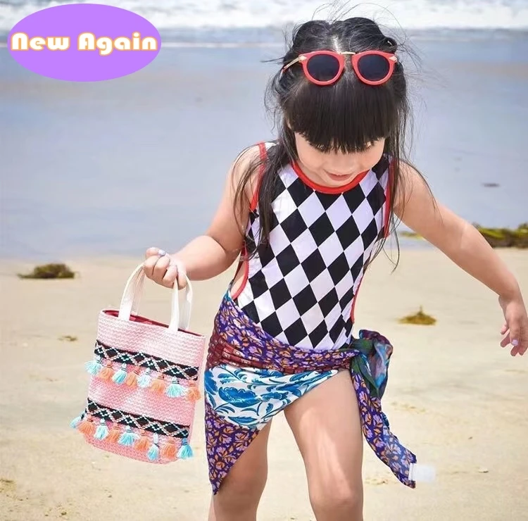 Mini Bohemia Handbag para Meninas, borlas de palha, Kids Beach Coin Purse, Lovely Crossbody Bags, Designer Bag, NAB045