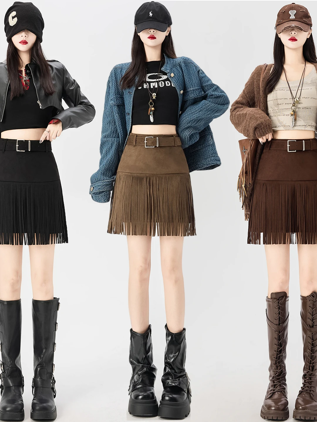 

High Waist A-Line Skirt for Women Winter New Sle Slimming Casual Versatile Leopard Velvet Fringe f Body Skirt