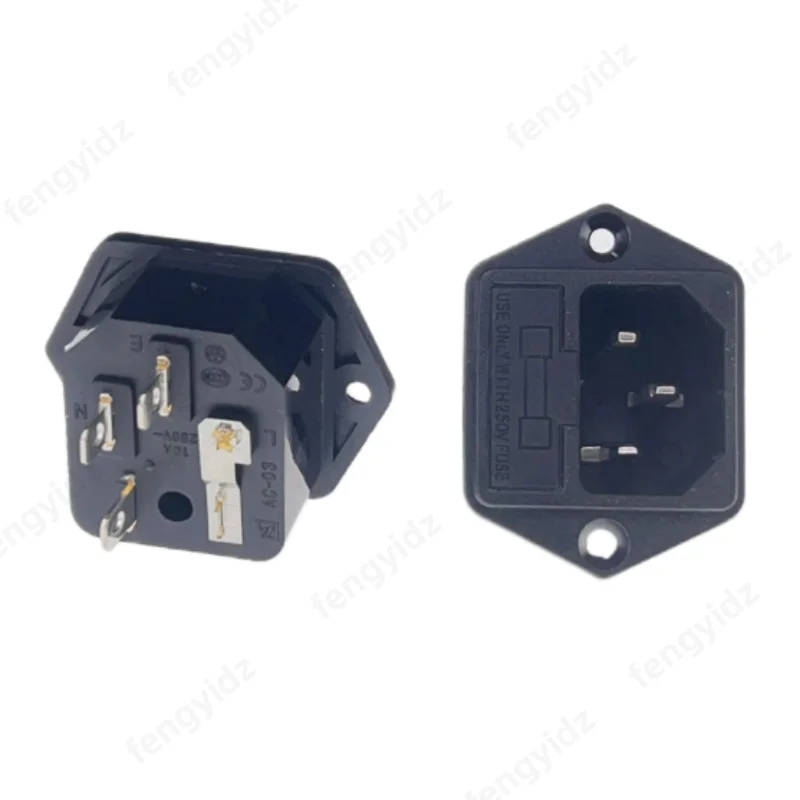 fengyidz 1pcs new Panel Mounted 3 Pin IEC 60320 C14 Inlet Male Power Plug 10A AC 250V w/ fuse holder