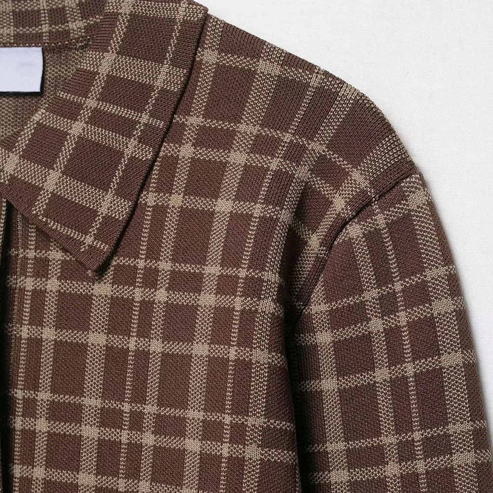 Nowa kolekcja jesień-zima 2025: płaszcz damski w kratę z kołnierzykiem, mieszanka materiałów, styl retro, temperament, koreańska dzianinowa kurtka.