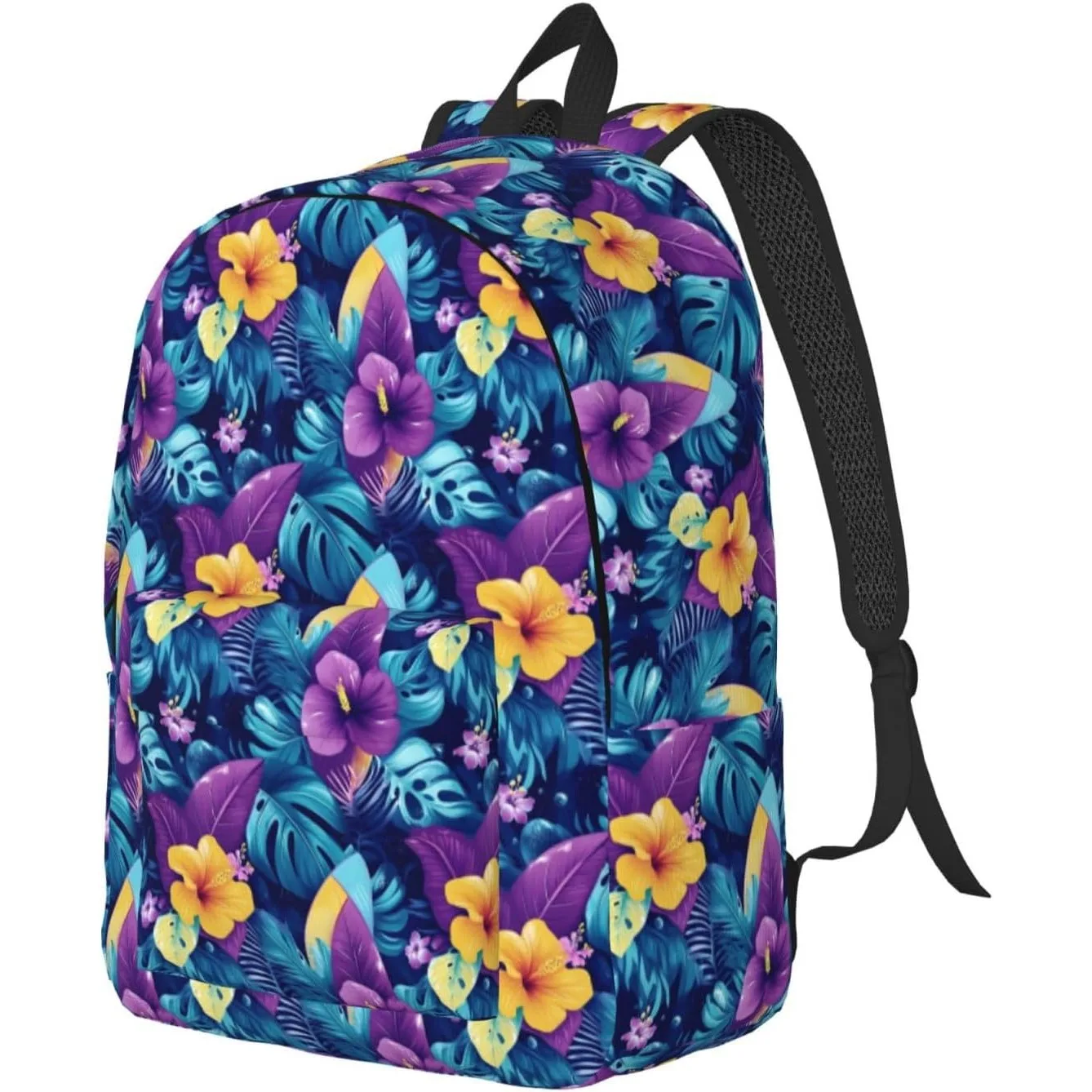 

Travel Backpack for Women Men Blue Purple Tropical Plants Print Canvas Simple Modern Backpack Bag for Hiking
