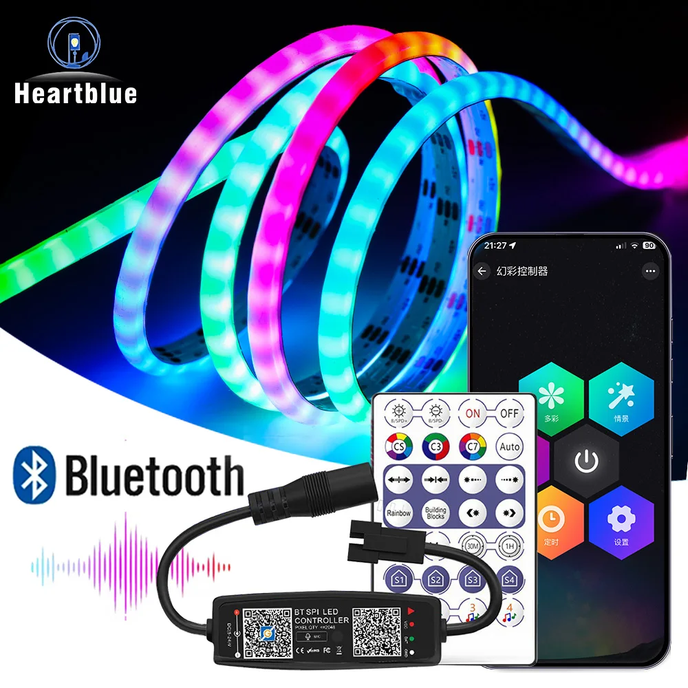 3mm COB 240D Bluetooth Smart WS2812 RGB COB Strip Controller APP Control 240/160D Sound-Activated Music Modes Running Light 5V