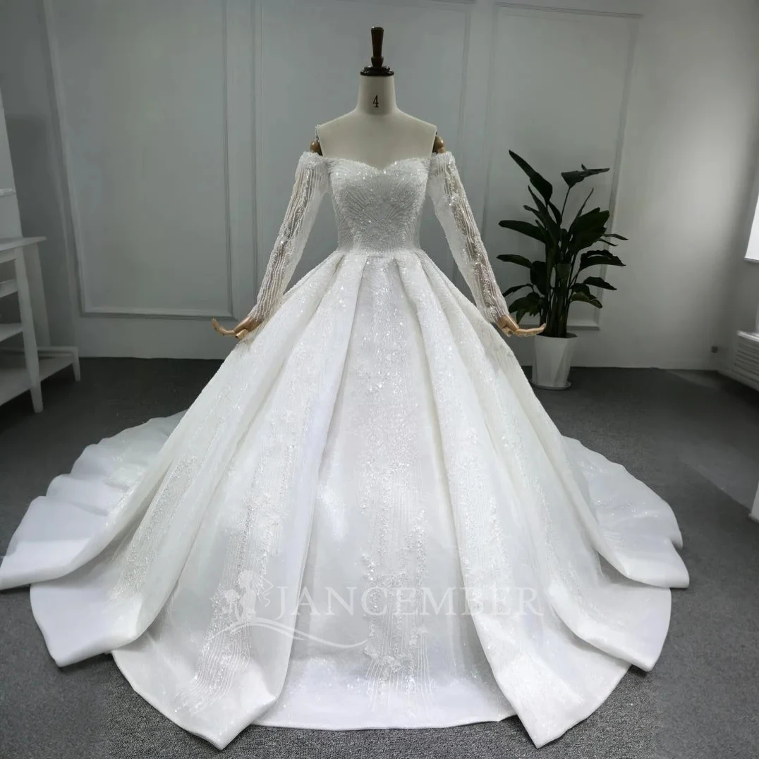 Vestidos de casamento Vestidos de noiva requintados Promoção Scoop Beading Mangas completas Robes Charmantes فساتudenudenات mireislav Personalizado 2025