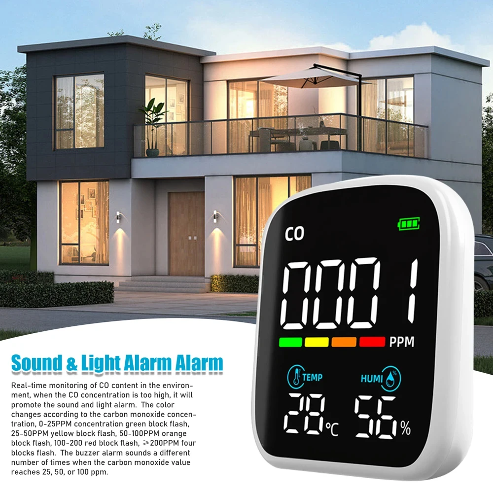 Digital LED CO Detector Carbon Monoxide Tester Temperature and Humidity Test Meter Electrochemical CO Sensor Air Quality Tester