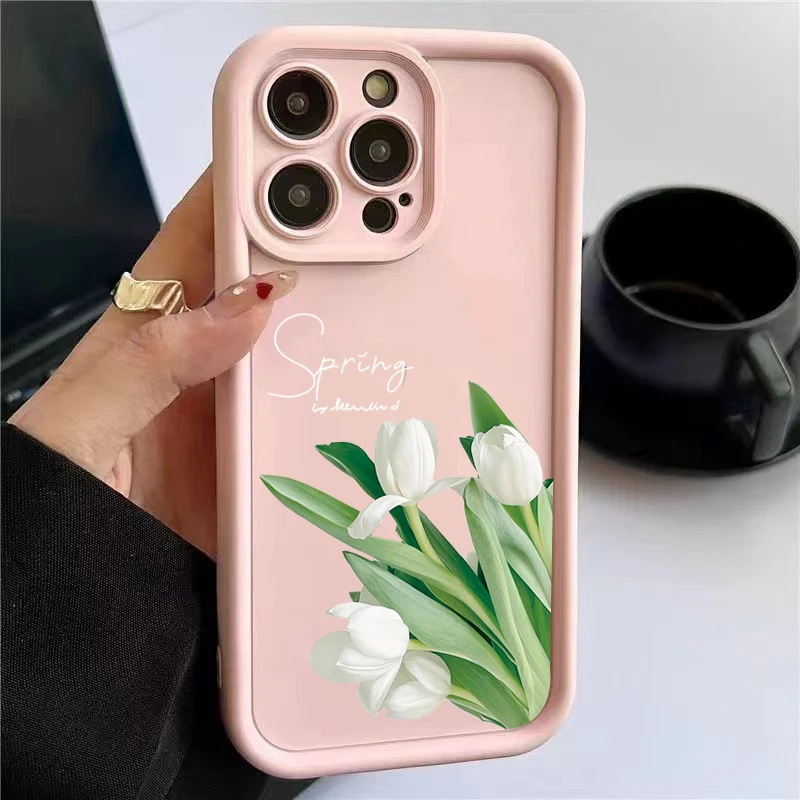 Tulip Flower Silicone Phone Case For iPhone 11 12 13 14 15 Pro Max XR X XS 7 8 Plus SE 2020 Shockproof Bumper Candy Cover Fundas