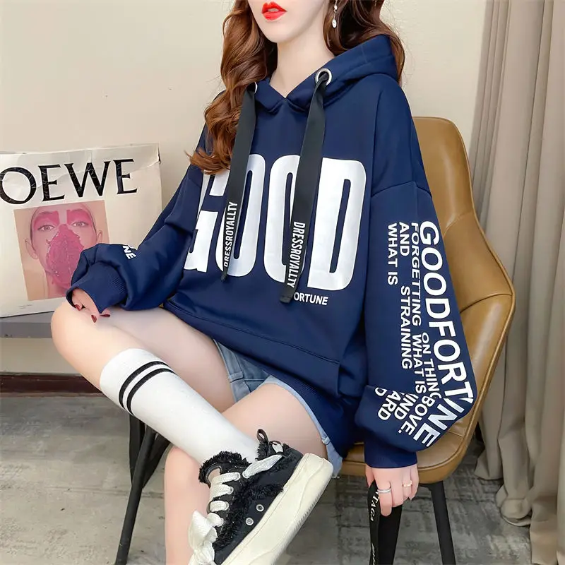 

Loose Hooded Sweatshirt for Women Baggy Long Printing Hoodies Spring and Autumn Woman Tops New in Youthful Clothes Y2k Vintage M