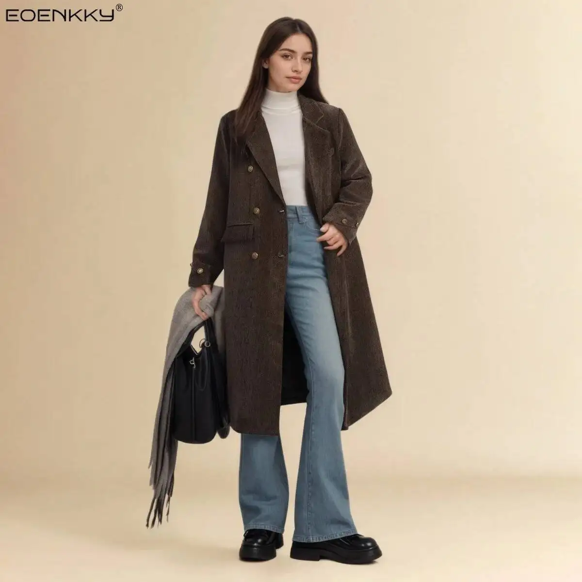 

EOENKKY Double-row Metal Snap Design, Pure Color. 2025 Spring New Style. High-quality Mid-length Versatile Windbreaker Coat