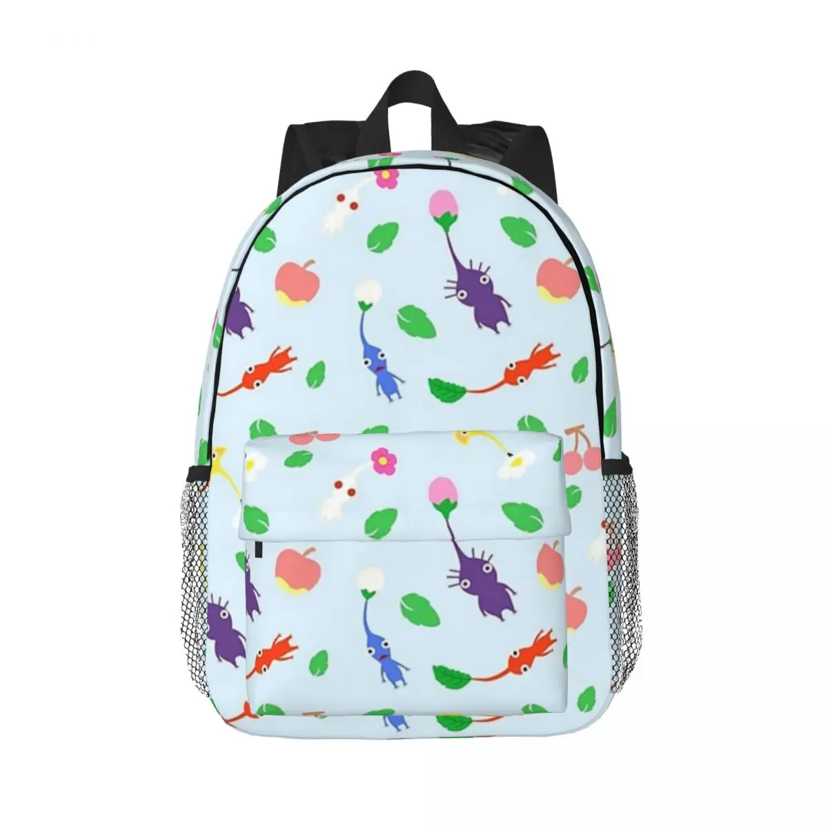 Cute Pikmin Pattern Blue Backpacks Boys Girls Bookbag Cartoon Students School Bags Laptop Rucksack Shoulder Bag Large Capacity