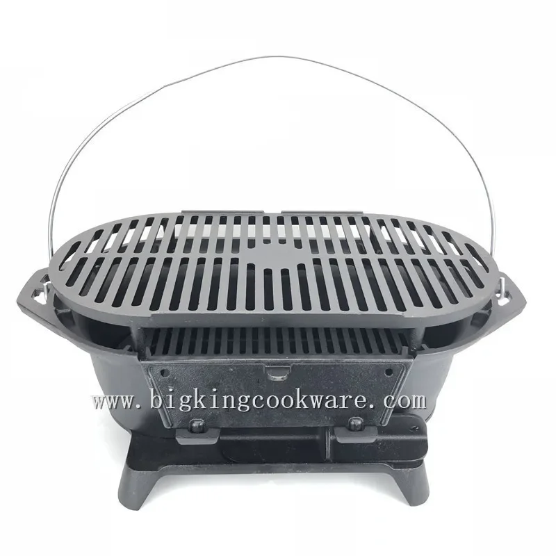 Cast Iron Grill Pan for Camping Outdoor BBQ Non Stick Skewer Mesh Plate Charcoal Fire Cooking Tool Portable Barbecue Grid