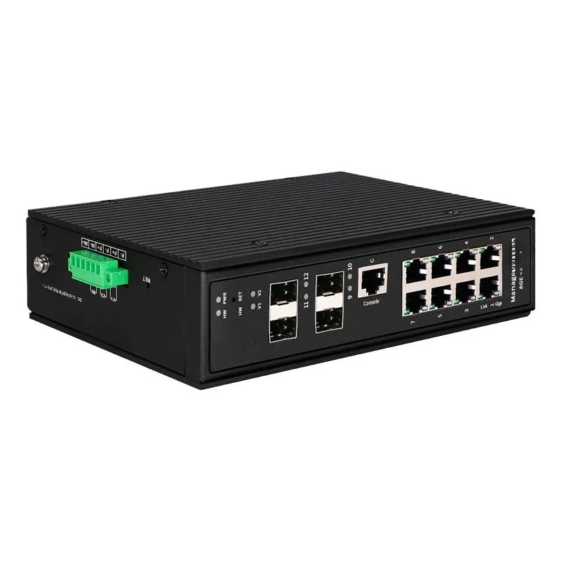High quality Industrial DIN-Rail Full Gigabit 8 Port L2+ Managed PoE Switch With 4 SFP Fiber Slot