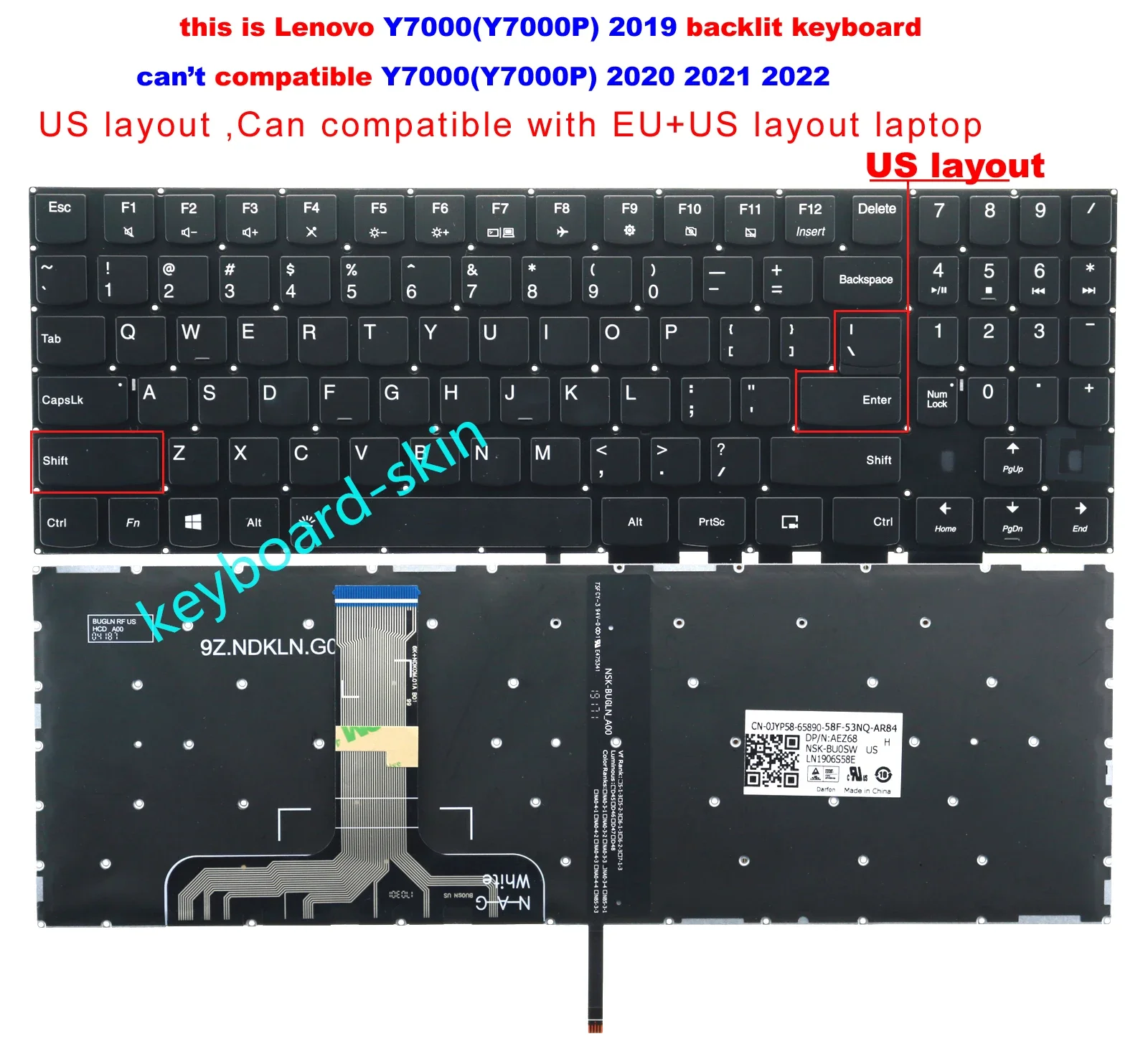 

New US backlit Keyboard for Lenovo Legion Y7000,Y7000P,Y7000 2019,Y7000P 2019,Y530,Y530P,Y530-15ICH series laptop