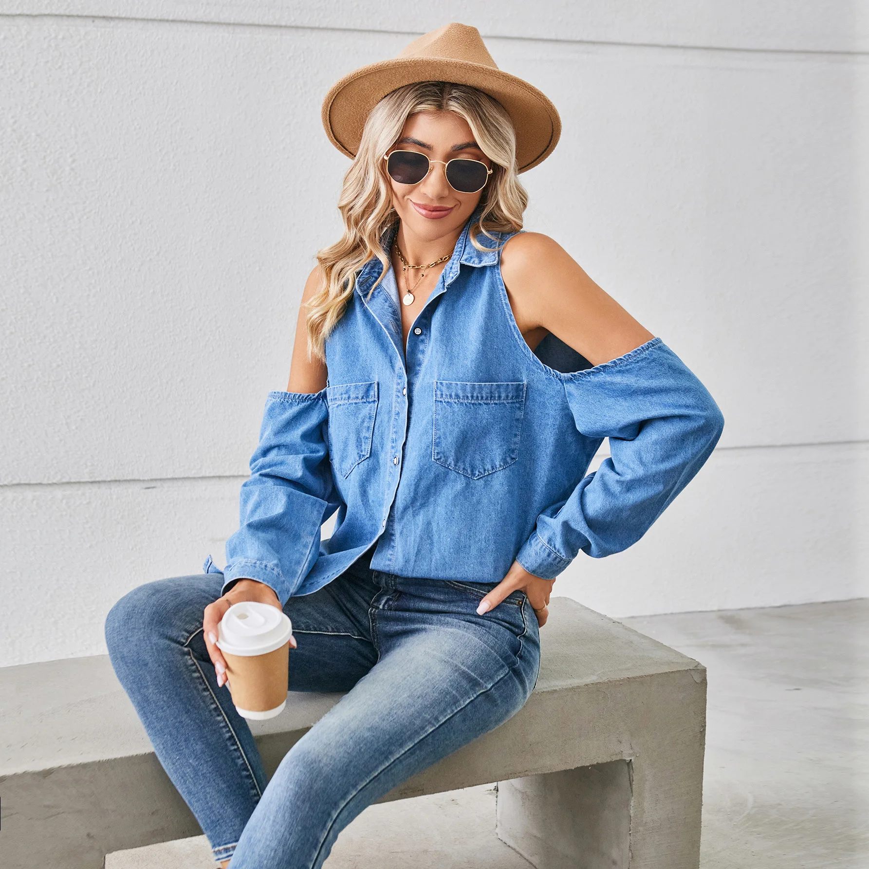 Women Shirt Long Sleeve Hollow Out Solid Single Breasted Blouses Loose Fit Cardigan Spliced Button Autumn Casual Pockets