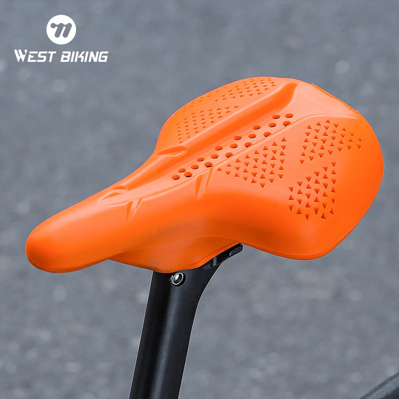 WEST BIKING Hollow Bicycle Saddle Cover Integrated Full Silicone High Elastic Bike Seat Cover Breathable Soft Cycling Seat Cover