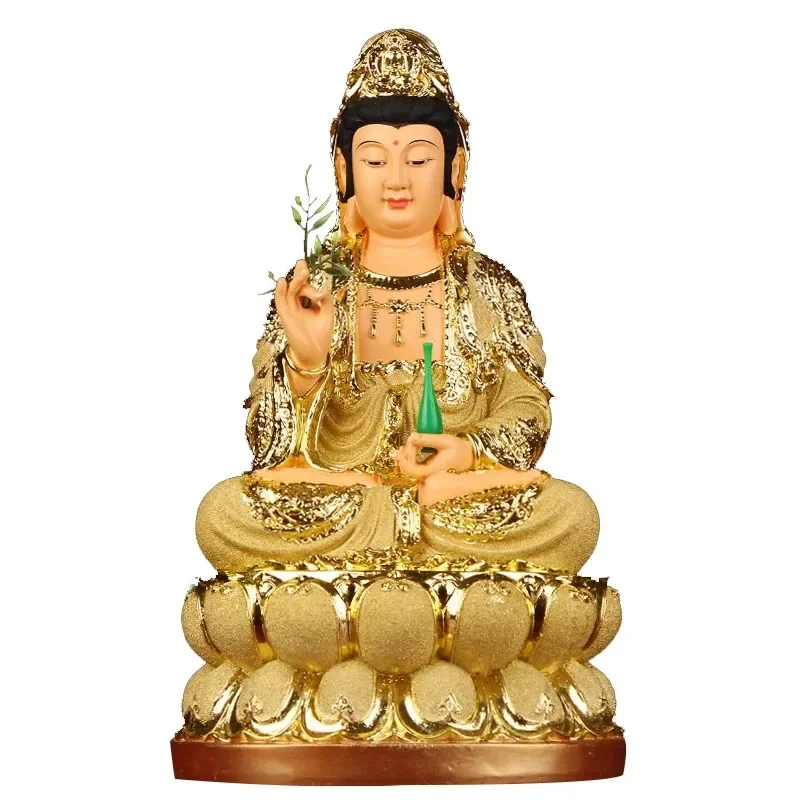 

Chinese Guanyin Buddha Statue Ornaments Golden Resin Crafts Home Decorations Living Room Office Desktop Feng Shui Decor