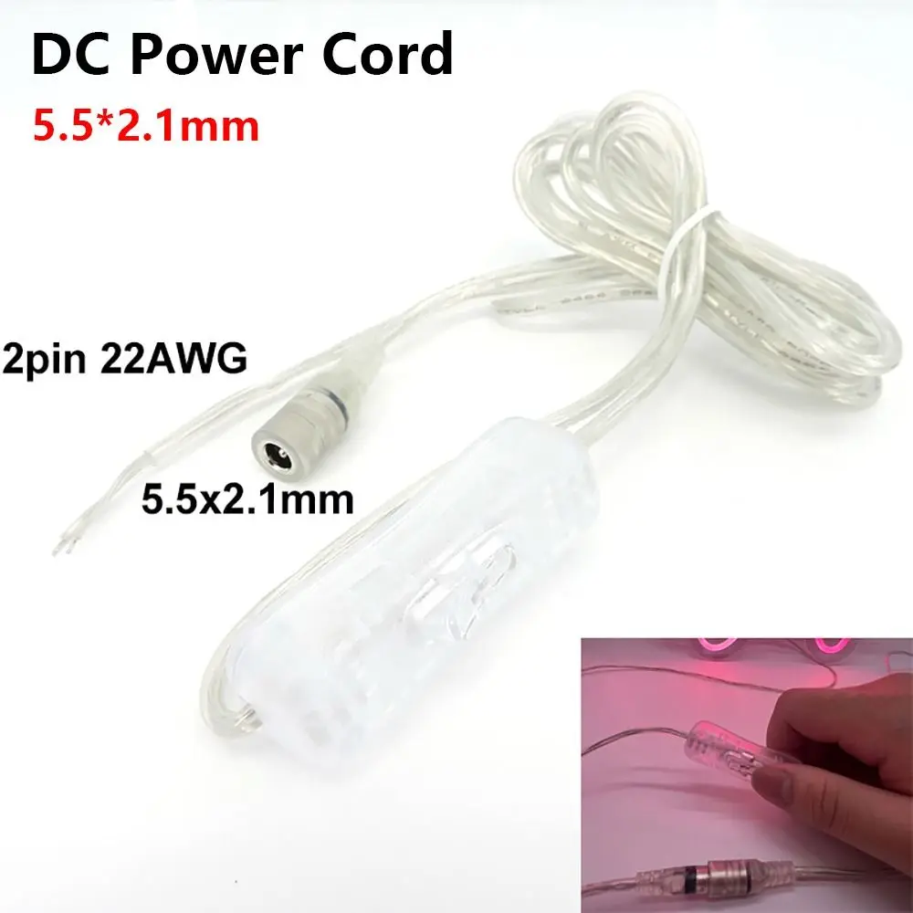 1Pcs 2M DC Power Cord 22AWG 5V 12V DC Extension Cable 5.5x2.1mm Male To Female LED Light Switch Cable for Neon Lamp Power Supply