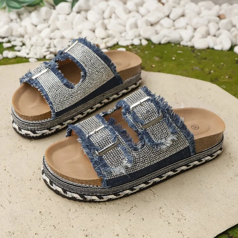 

2025 New Women Slippers Platform Outdoor Beach Cork Slippers Fashion Summer Sandals Sequin Platform Shoes Women Slides Women