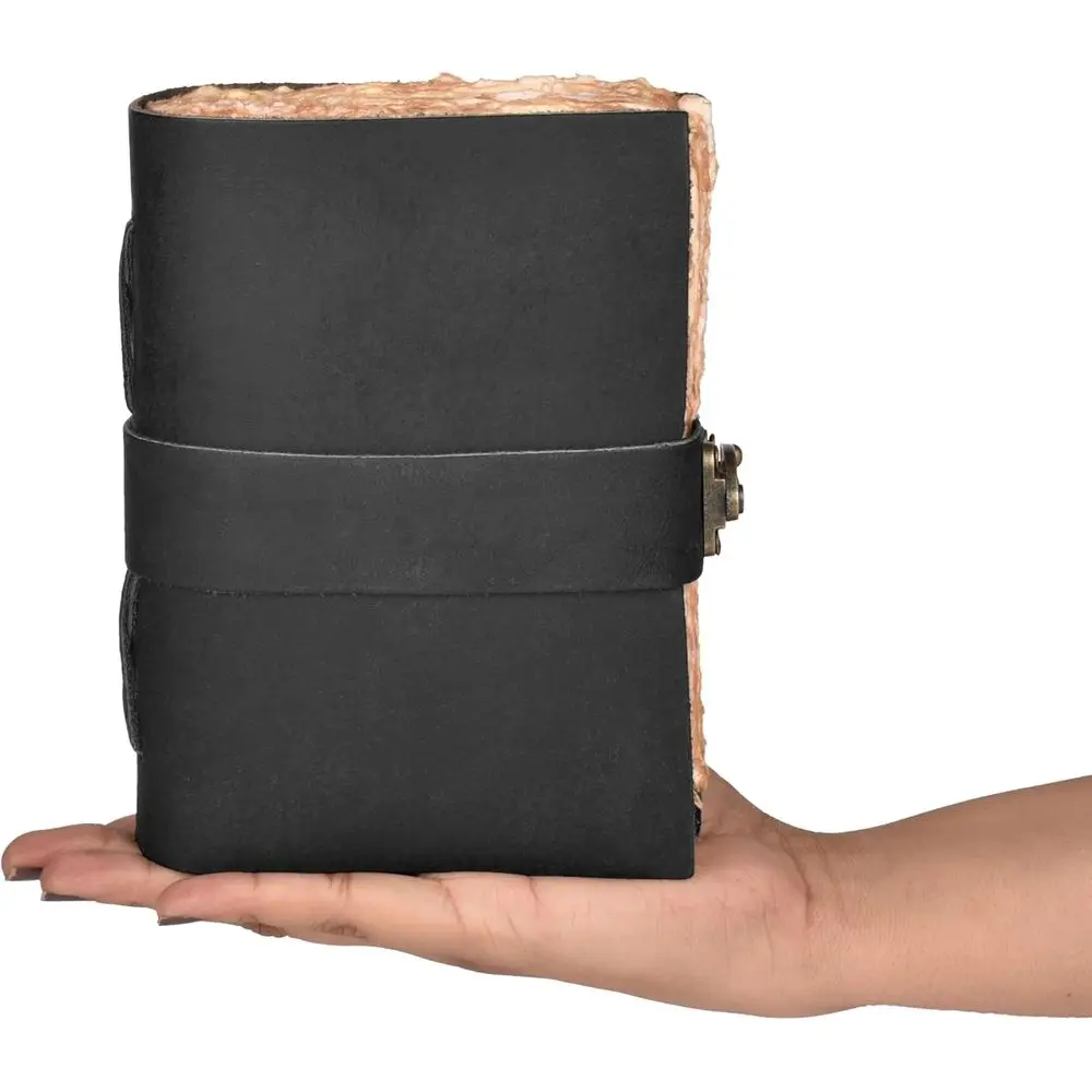 A4 Vintage Leather Journal with Lock - 200 Pages, Deckle Edges, Handmade Paper for Men & Women