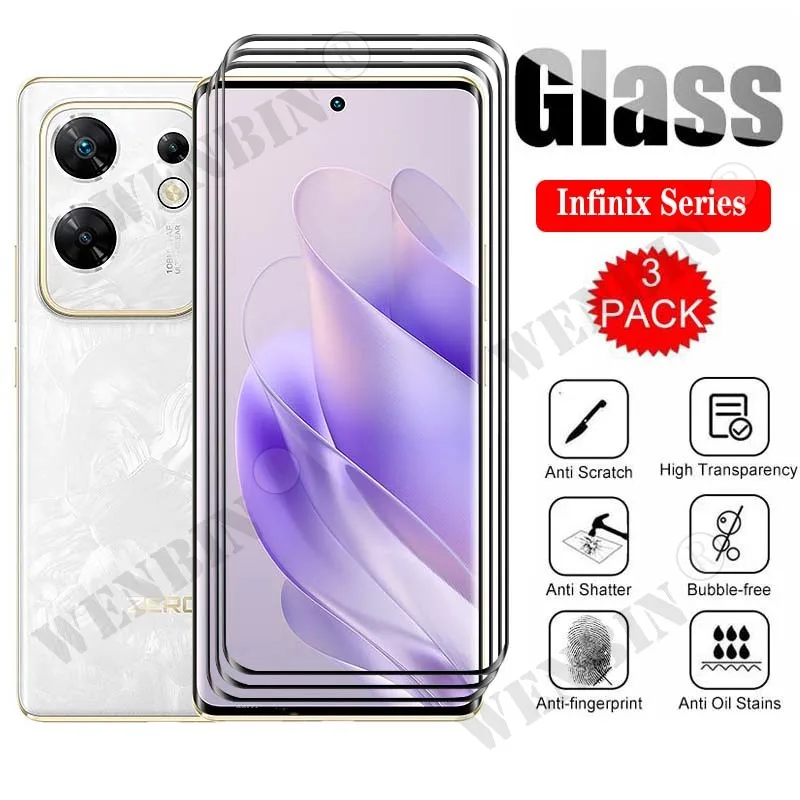 3 Pcs Tempered Glass For Infinix Zero 30 Smart 8 7 Note 40 Hot 40 30 Pro GT 20 Pro 10 Pro Curved Full Cover Screen Protector