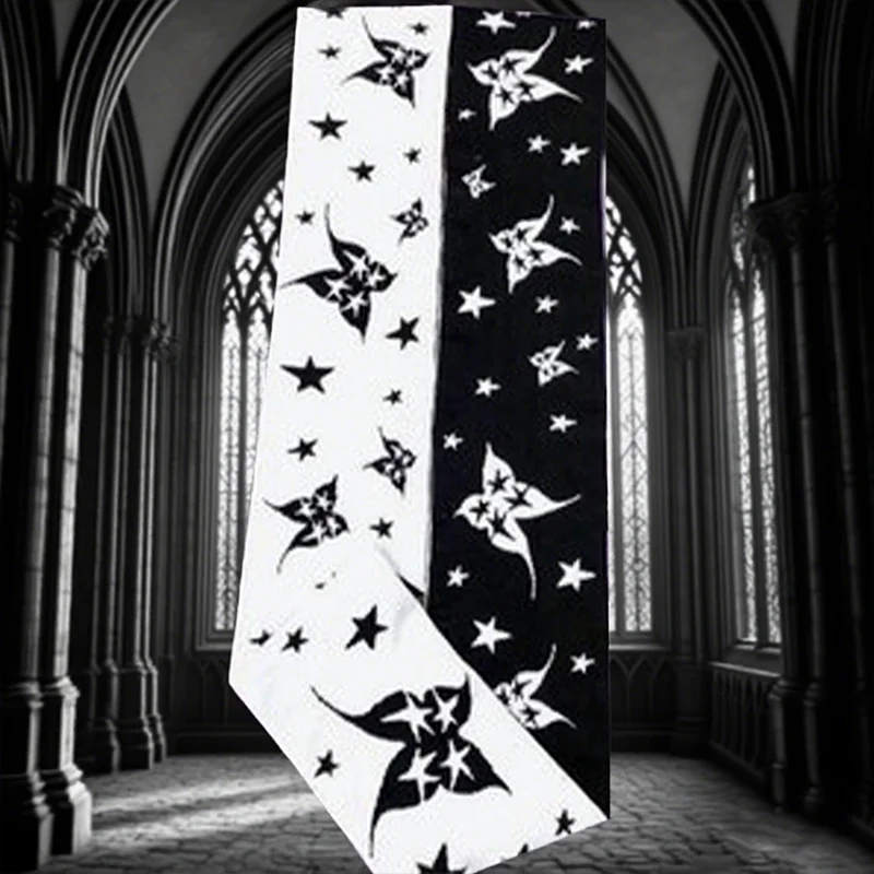 

Y2K Gothic butterfly style hip-hop trend jacquard knitted scarf niche design outdoor warm scarf
