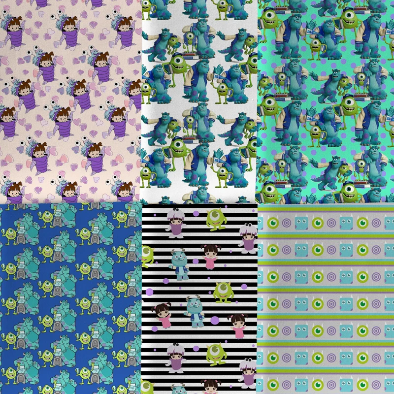 45X145cm Cartoon monster university Print Polyester cotton fabric patchwork sewing Handmade material F2776