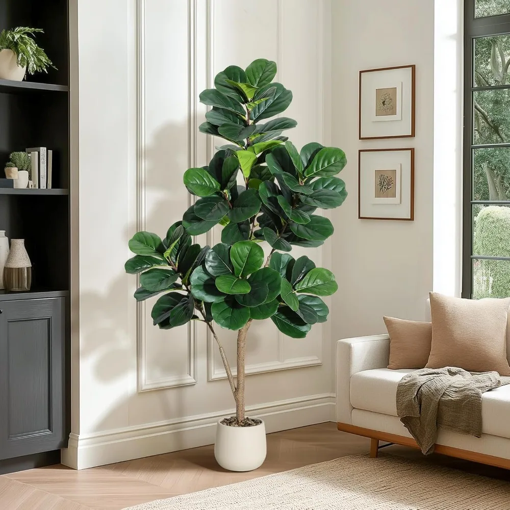 

Искусственное дерево фикус лирата (Fiddle Leaf Fig) с реалистичным видом - искусственный фикус лирата в сером кашпо 7,8 дюйма, напольное растение для интерьера