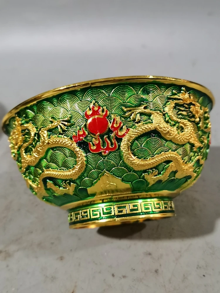 Antique Miscellaneous Collection Daqing Qianlong Annual Cloisonne Shuanglong Play Bead Bowl