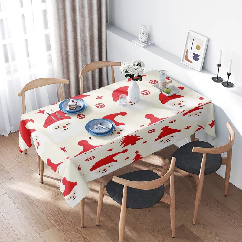 

Christmas Tablecloth Santa Claus Print White Rectangular Dining Cover Decoration for Home Decorations Red Blue Edition