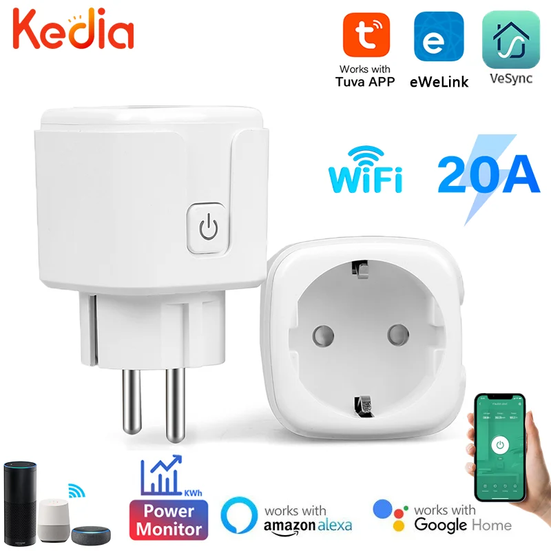 Vesync Tuya eWelink WiFi Smart Socket 20A EU Smart Plug Outlet With Power Monitoring Smart Home Support Alexa Amazon Google Home