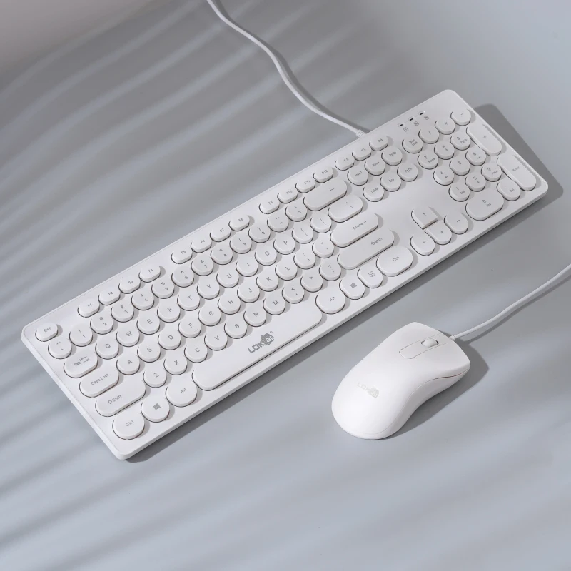 Punk Fashion Wired Keyboard Mouse Set Round Keycaps Office Trendy Bundle