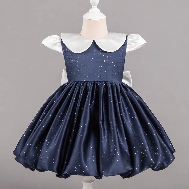 

Fashion New Girls Party Dress Short Sleeve Bow Kids Girls Sequin Dress Summer Summer Children's Evening Dress 1-7 Years