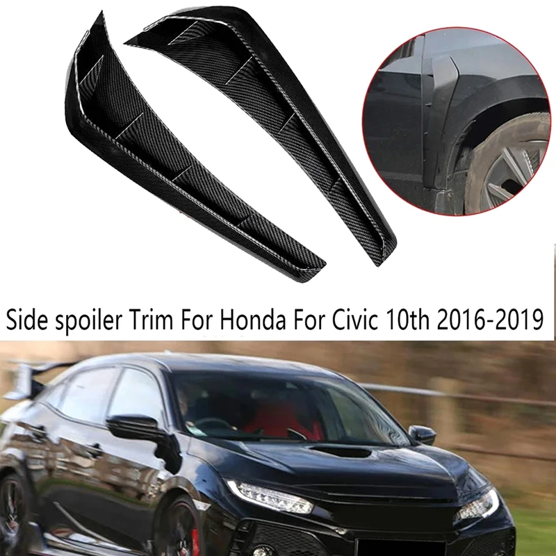 Carbon Fiber Car Accessories Side Spoiler Vent Air Wing Cover Trim For Honda Civic 10Th 2016-2019