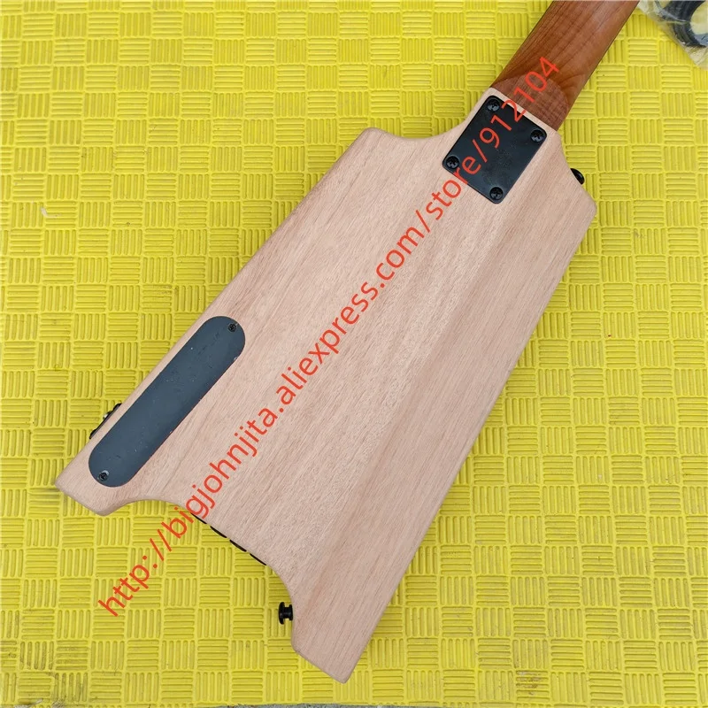 No Paint 4 Strings Headless Electric Bass Guitar Mahogany Body Roasted Maple Neck Brass Nut  BJ783
