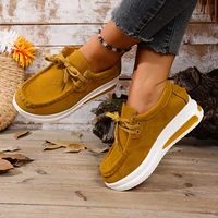 Mocassins à lacets pour femmes, chaussures de marque, mode estivale, couleur unie, plateforme, chaussures plates vulcanisées à enfiler pour l'automne, grandes tailles 3