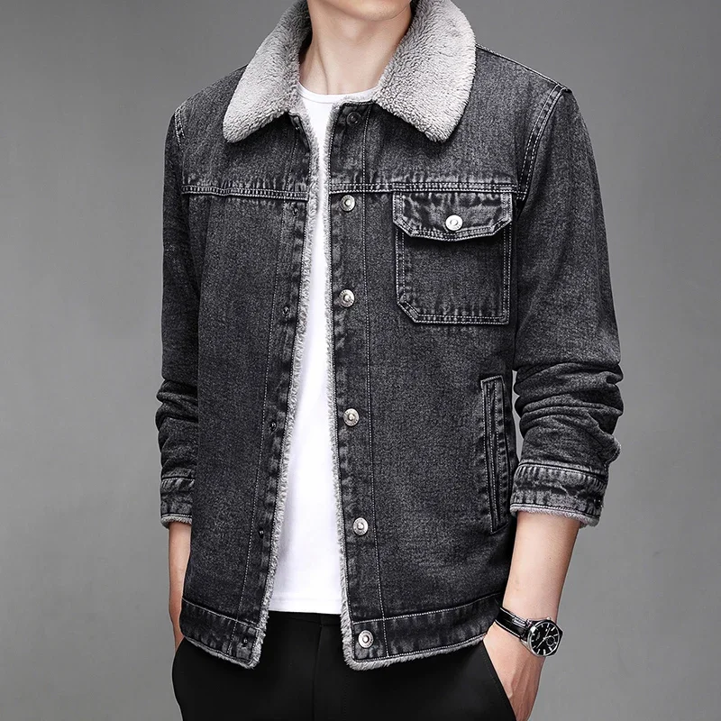 

2024 Men Denim Jacket Autumn Winter Men Warm Jeans Jacket Men Thick Fleece Bomber Jackets Male Fur Collar Outwear Coats 5Xl