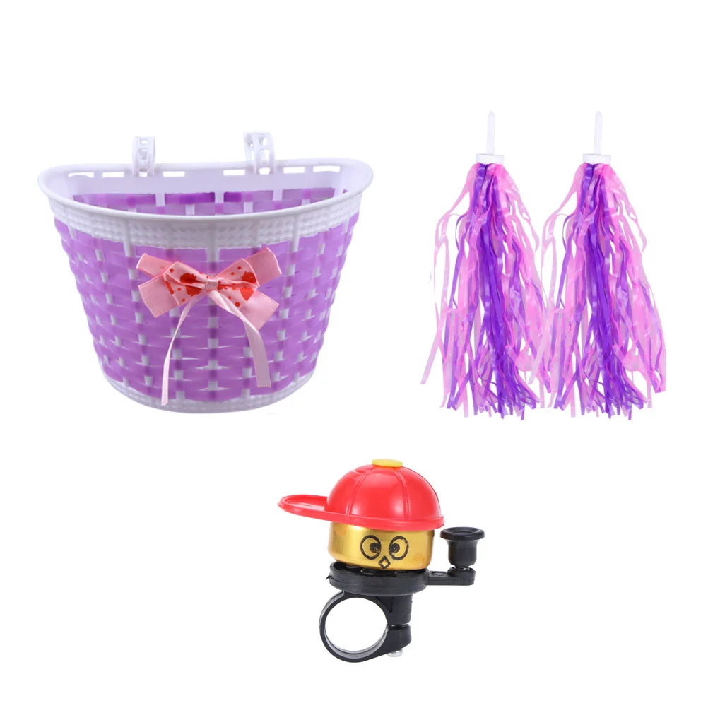 4 Pcs Basket with Bells Streamers Scooter Accessories Child Bike Kids Handlebar Storage Baskets Girl