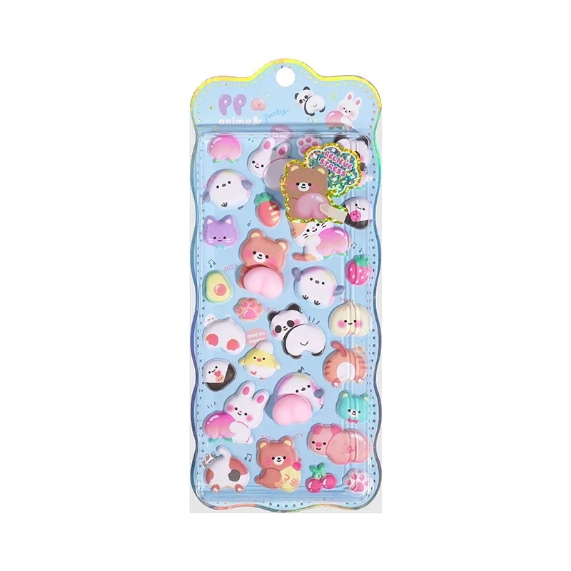 1 pegatina de dibujos animados 3D Puffy Squishy alivio del estrés conejo Capybara oso para funda de teléfono decoración de ordenador portátil diario DIY Collage