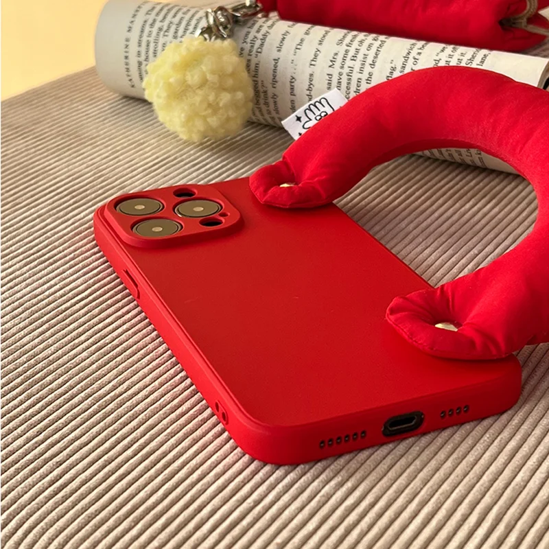 Funda de teléfono con cadena para muñeca Puff para Samsung S24 S23 S22 S21 S20 S10 S9 S8 Plus Ultra FE, funda de pulsera de invierno de Color rojo