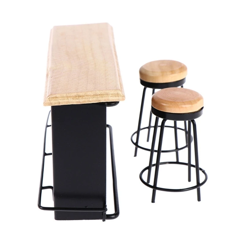 Miniature Bar Table and Stool Set For 1/12 Doll House Bar Set Furniture Scene Display Accessory For Adult Collector