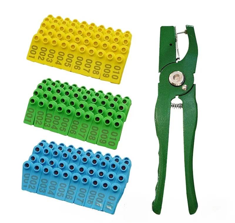 Aplikator znaczników do uszu dla zwierząt 001-100 Zestaw identyfikacyjny do owiec, kozy i świni z 2 szpilkami Szczypce do kolczyków