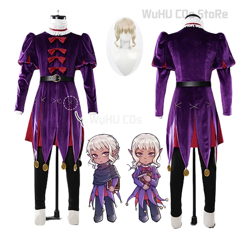 Anime Delicious In Dungeon Cos Thistle Cosplay Costume Purple Suit Wig Lunatic Magician Cosplay Women Men Halloween Roleplay