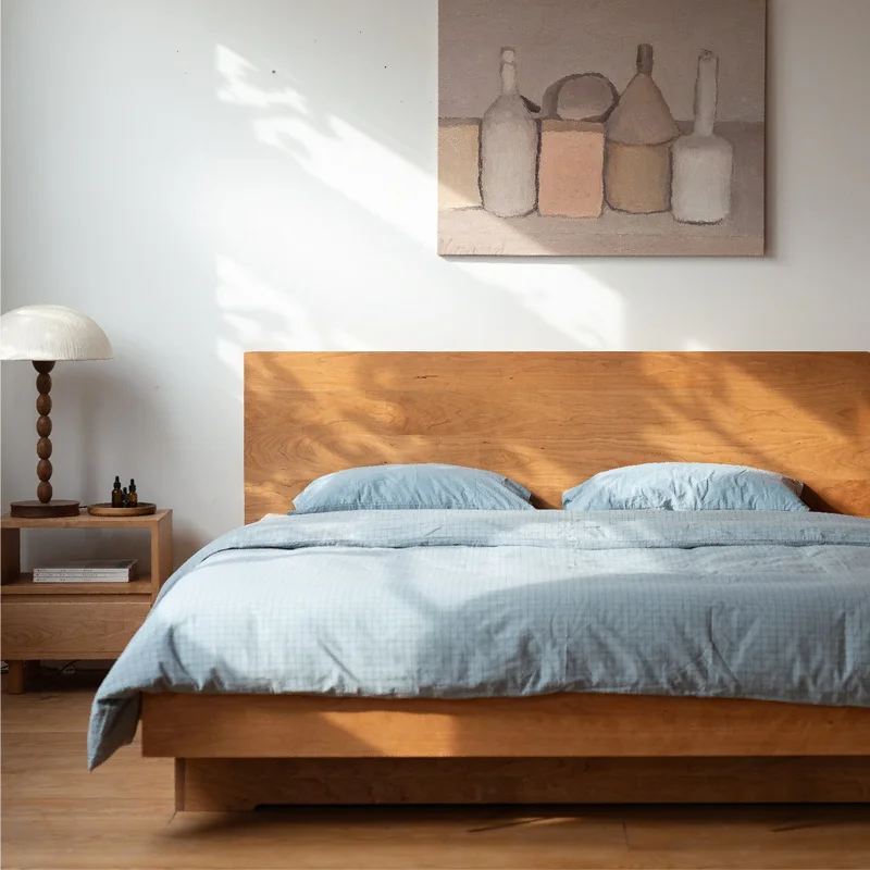 

Body bed cherry wood solid wood Nordic small apartment master bedroom