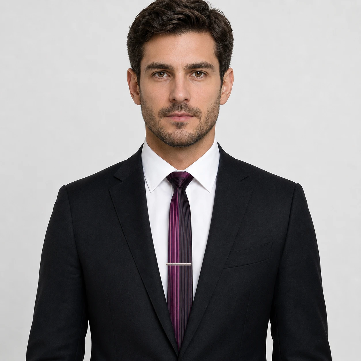 Men's Striped Formal Tie and Tie Clip Two-Piece Set, Business Workplace Tie, Versatile Suit Accessory, Men's Tie Set for Work and Commuting